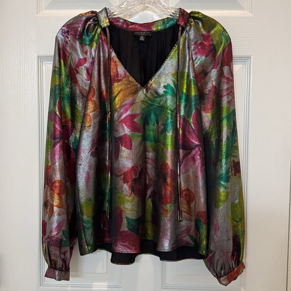 Anthropologie Current Air Goldie Metallic Floral Long Sleeve Blouse Size XS - Picture 5 of 13